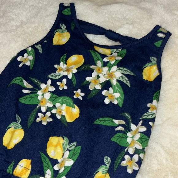 girls poof open front shorts dress with lemons and flowers - Picture 2 of 7
